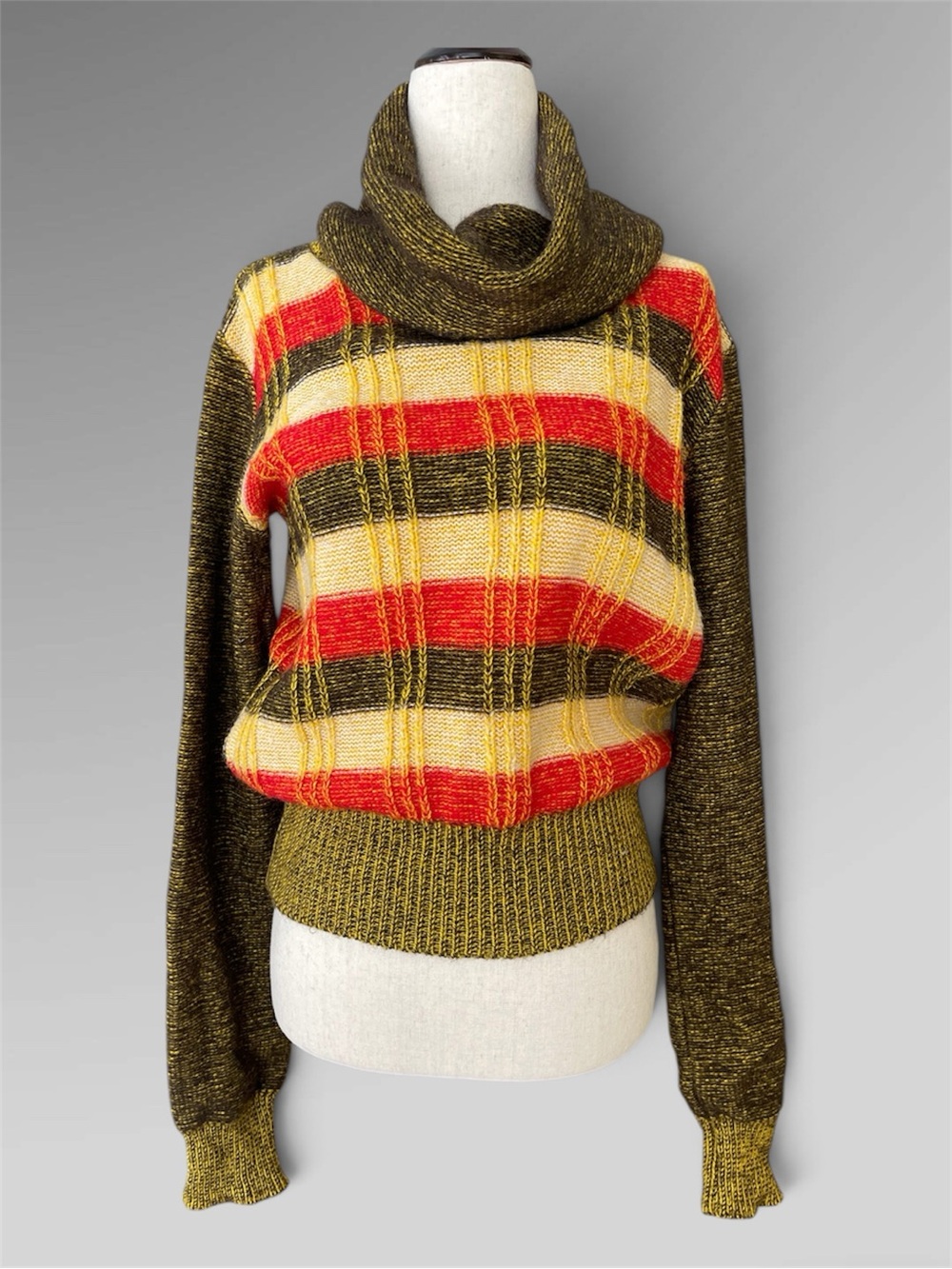 Miss Sixty Y2K Made Italy Mohair Wool Striped Turtleneck Sweater S